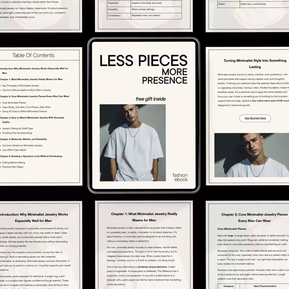 Less Pieces More Presence: A Modern Guide to Minimalist Jewelry for Men | Timeless Style, Fewer Accessories, Stronger Impact (Ebook Download)
