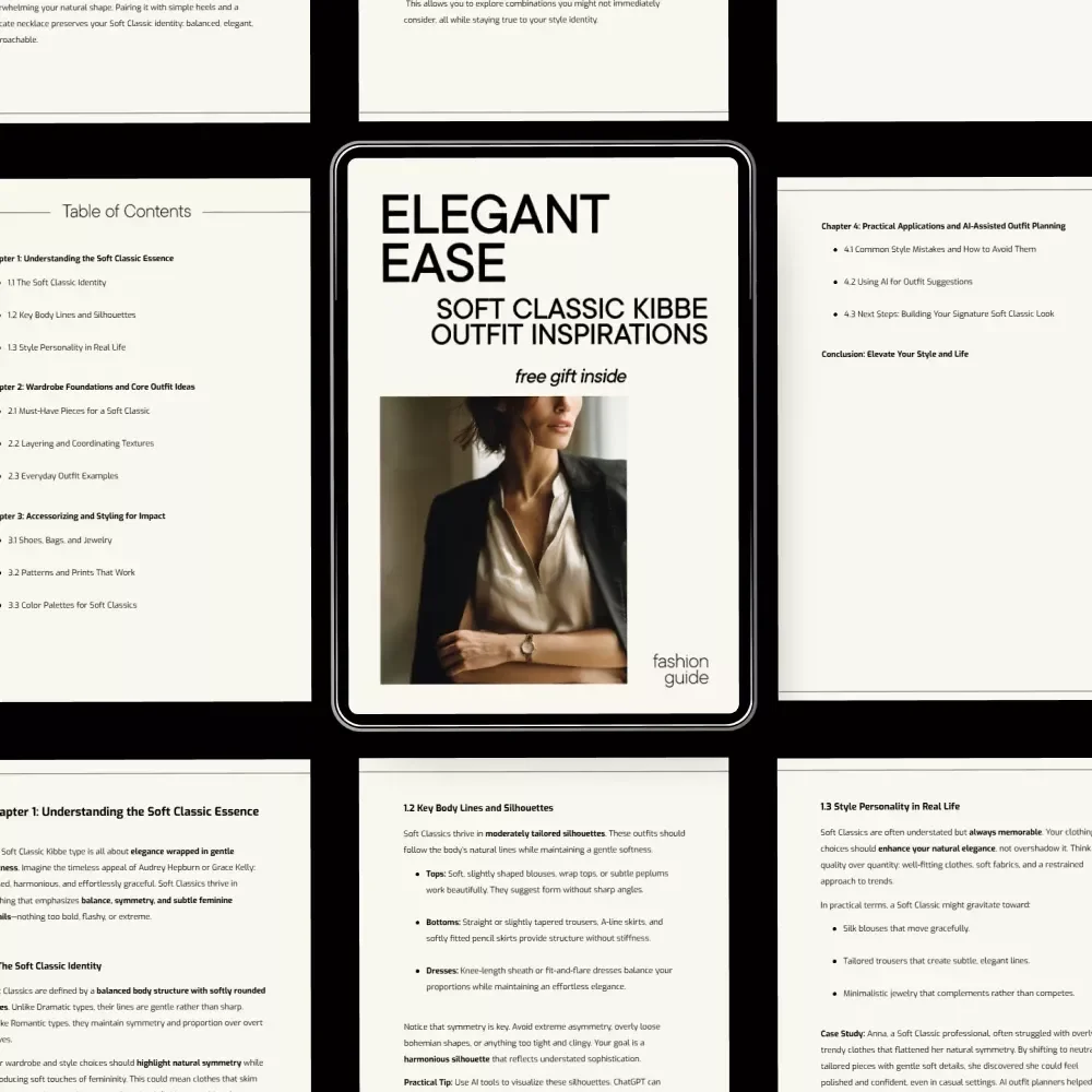 Elegant Ease: Soft Classic Kibbe Outfit Inspirations Guide - Digital Download with Outfit Ideas & Style Tips