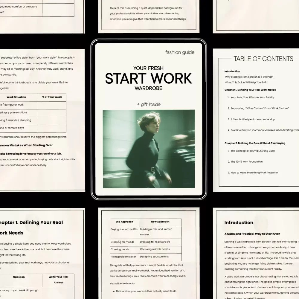 Your Fresh Start Work Wardrobe – Minimalist Work Capsule Guide, Professional Style Reset, Smart Office Clothing Planner, Digital Download