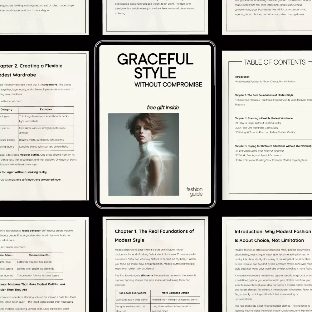 Graceful Style Without Compromise – Modest Fashion Guide, Digital Download eBook for Building a Flexible Modest Wardrobe