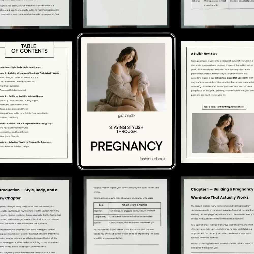 Staying Stylish Through Pregnancy – A Practical eBook on how to look stylish while pregnant, Build a Maternity Wardrobe You’ll Actually Wear