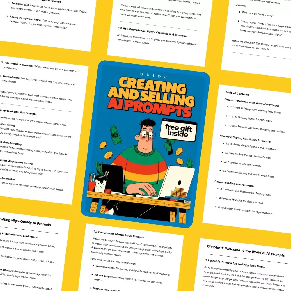 Your Guide to Creating and Selling AI Prompts – Digital Download eBook for AI Prompt Crafting, Selling Strategies & Passive Income