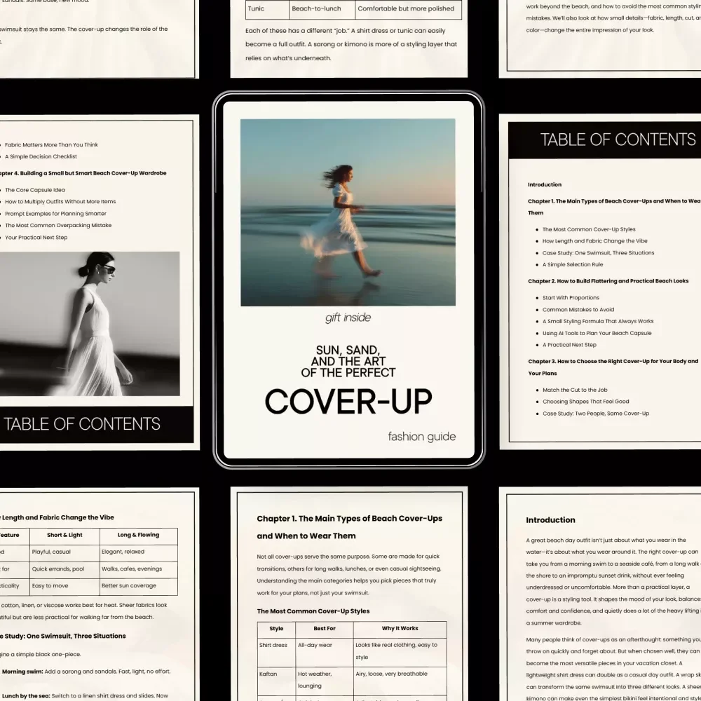 Sun, Sand, and the Art of the Perfect Cover-Up – Beach Cover-Up Styling Guide, Swim Cover-Up eBook, Smart Beachwear Capsule, Digital Download