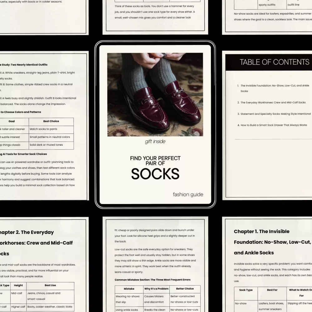 Find Your Perfect Pair of Socks – Digital Style Guide & Checklist for Everyday Socks, Crew Socks, No-Show Socks & Building a Smart Sock Drawer
