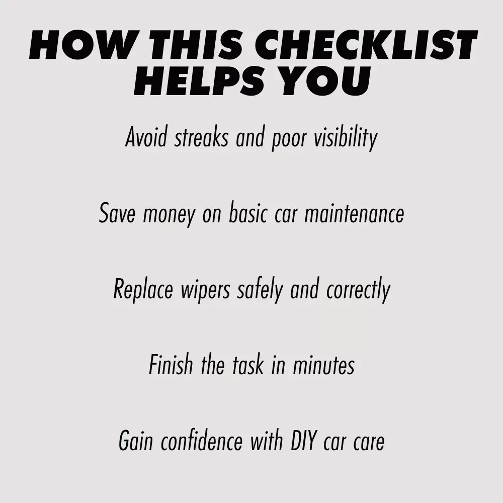 Wiper Blade Replacement Checklist – Easy DIY Car Maintenance Guide, Beginner-Friendly Digital Download for Clear, Streak-Free Windshields