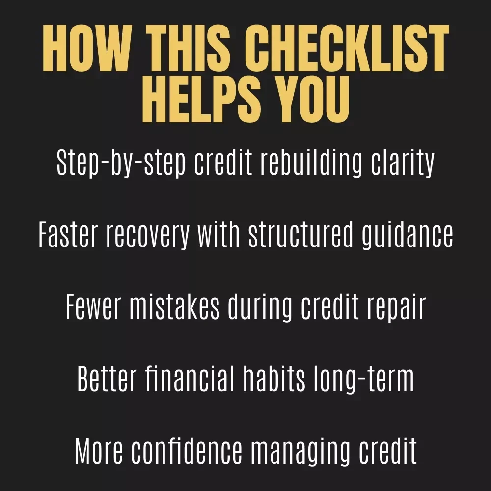 Credit Repair Checklist After Bankruptcy | Printable Credit Recovery Guide • Post-Bankruptcy Credit Rebuild Planner • Budgeting & Credit Score Improvement Toolkit