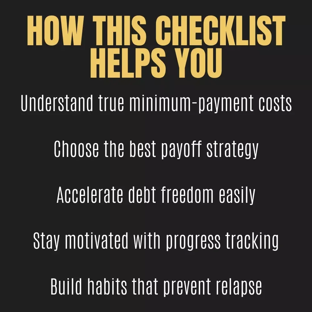 Escape the Minimum Trap Checklist | Debt Payoff Guide for mastering minimum payments, budgeting smarter, and accelerating financial freedom