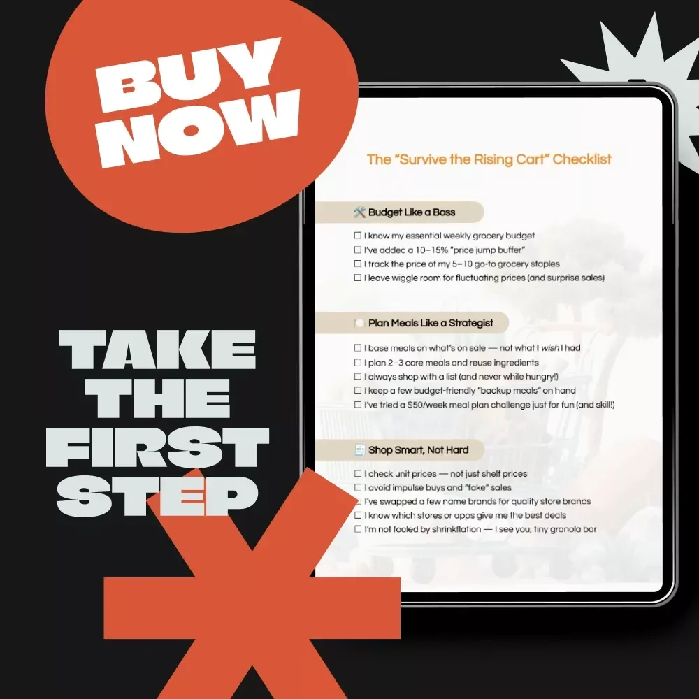 The “Survive the Rising Cart” Checklist | Budget-Savvy Grocery Guide for Beating Food Price Inflation | Meal Planning & Smart Shopping Printable