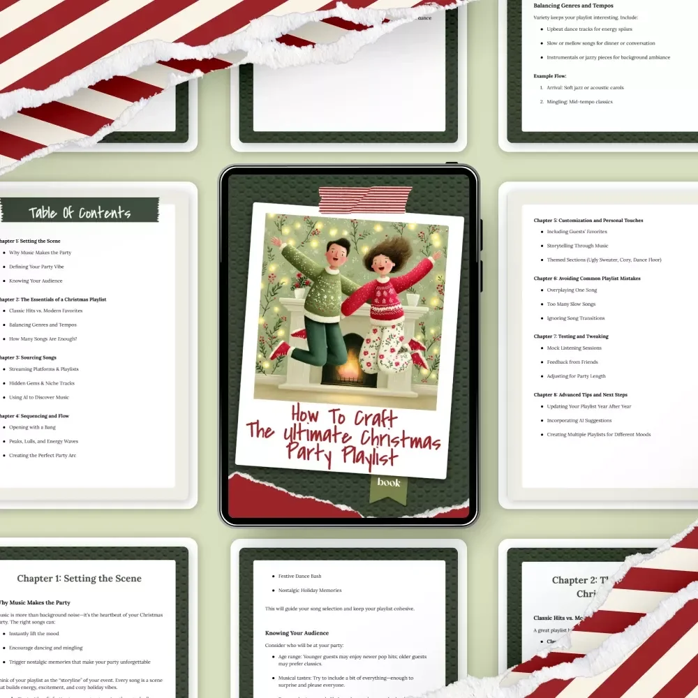 How to Craft the Ultimate Christmas Party Playlist | Festive Music Planning Ebook for Hosts | Holiday Party Guide | how to make a christmas playlist for a party