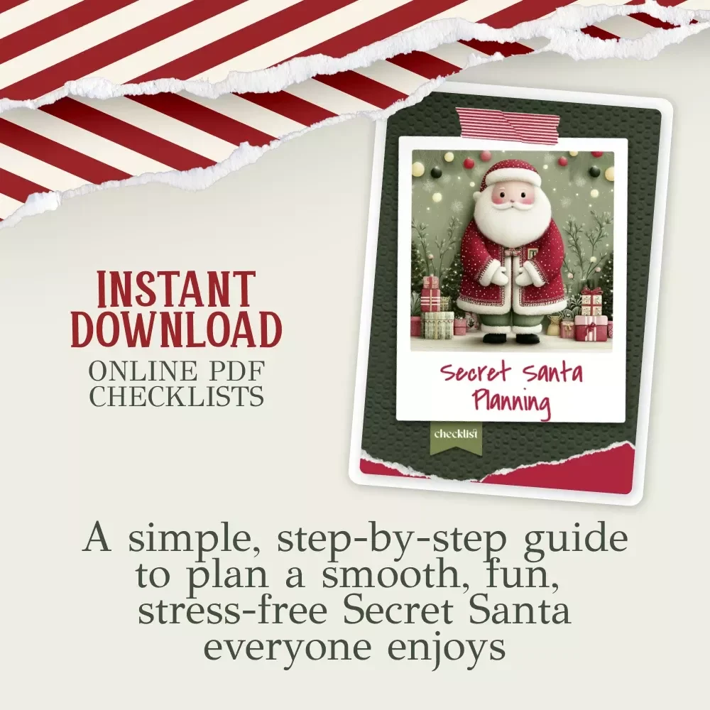 Secret Santa Planning Checklist | Holiday Party Organizer | Printable Digital Download | How to Plan Secret Santa Guide for Work, Friends & Family