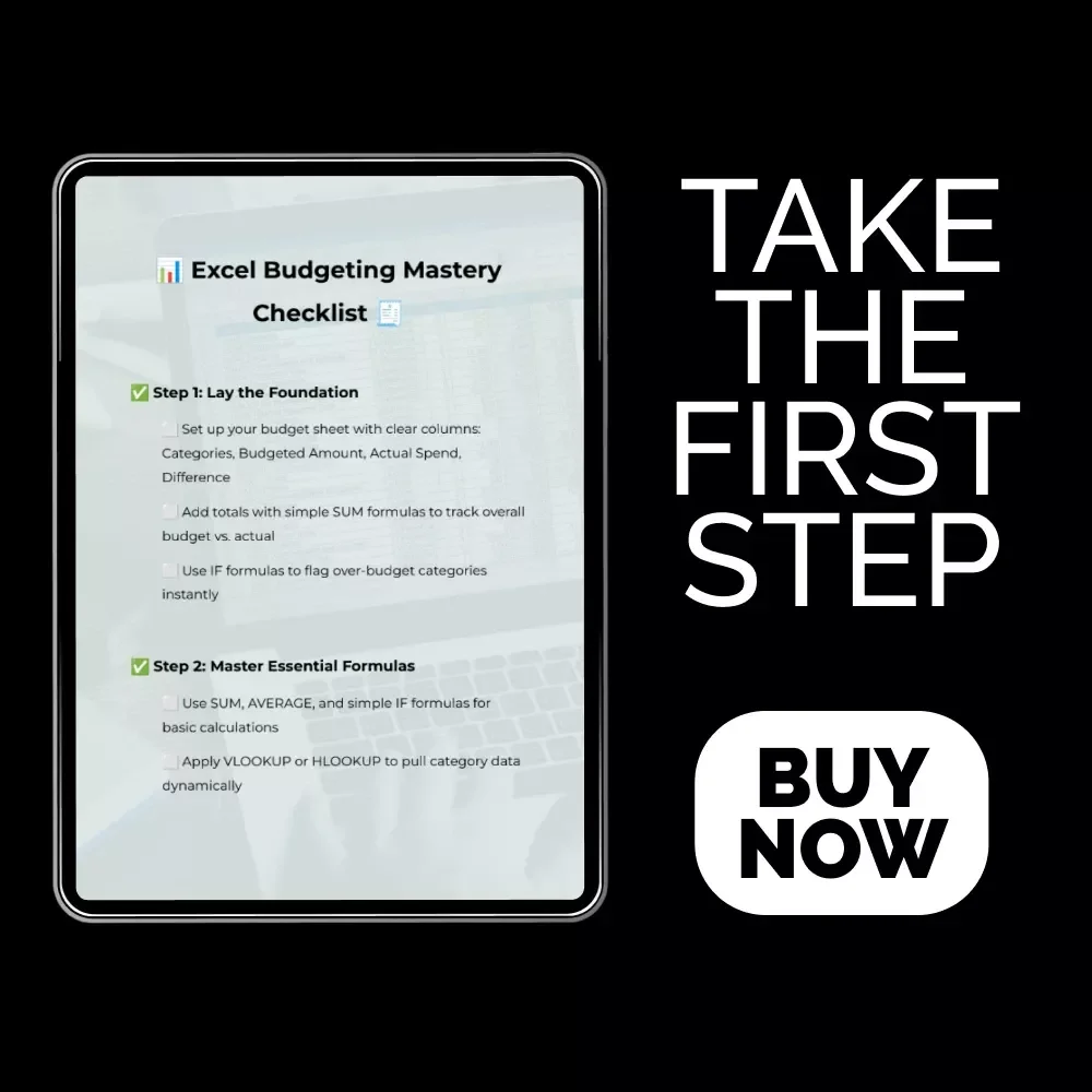 Excel Budgeting Mastery Checklist | Excel Formulas for Budgeting Guide | Digital Download Template Planner