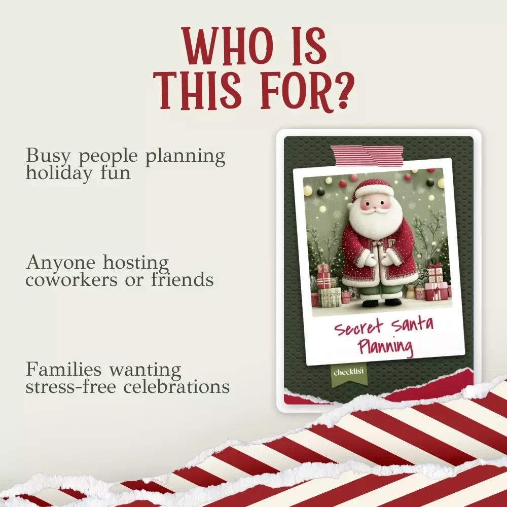 Secret Santa Planning Checklist | Holiday Party Organizer | Printable Digital Download | How to Plan Secret Santa Guide for Work, Friends & Family
