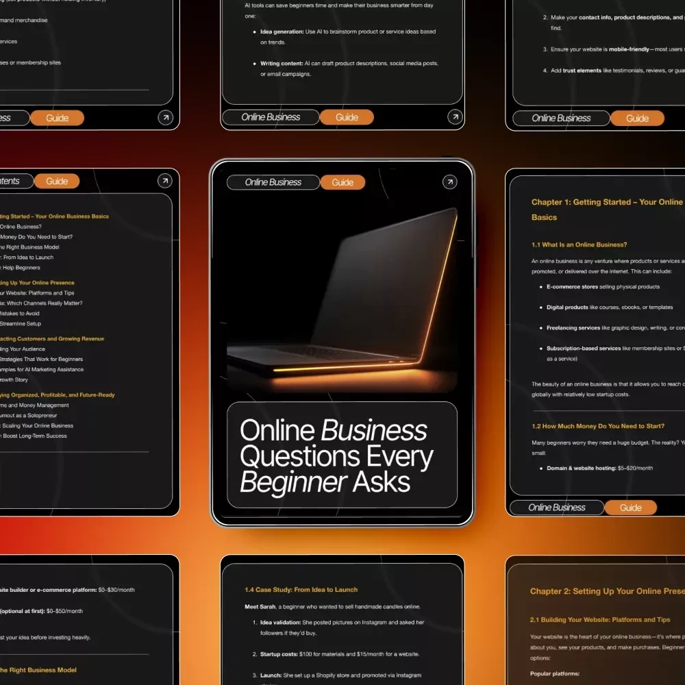 Online Business Questions Every Beginner Asks | Digital Download Guide for New Entrepreneurs & Side Hustlers | Simple Answers to Online Business Questions Beginners Ask