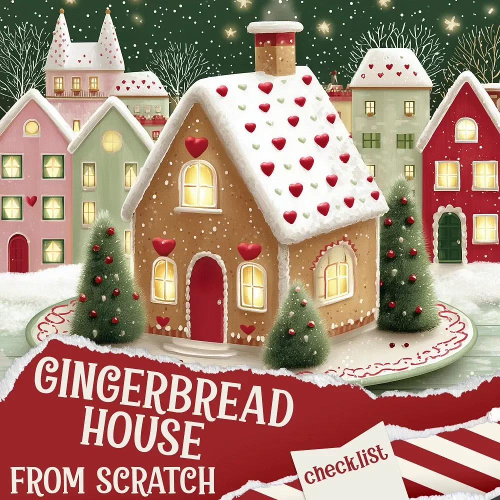 Gingerbread House From Scratch Checklist | Holiday Baking Printable | DIY Christmas Craft Guide | how to make a gingerbread house from scratch