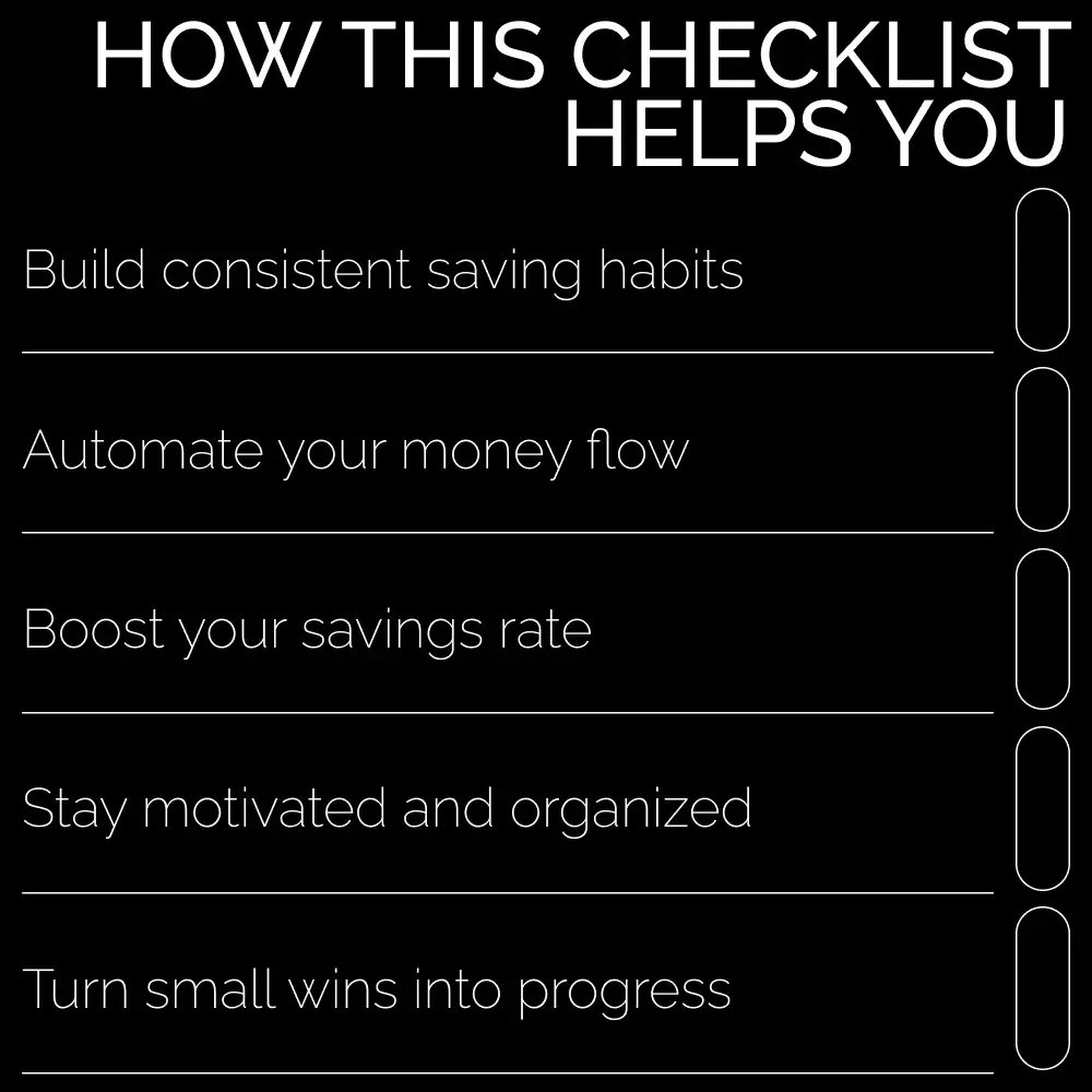 The Smart Saver’s Checklist | Digital Budget Planner | Easy Step-by-Step Savings Tracker | Learn How Much of Paycheck to Save | Personal Finance & Money Management Printable PDF