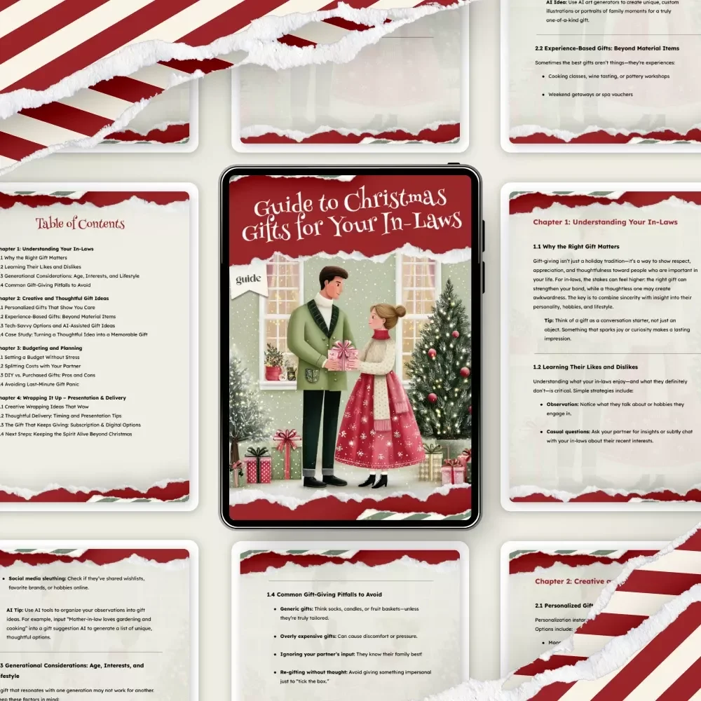 Guide to Christmas Gifts for Your In-Laws | Thoughtful Gift Ideas, Budget Tips & Creative Inspiration | Digital Download for Stress-Free Holiday Shopping