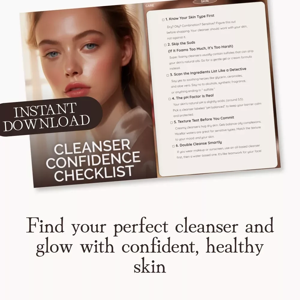 Cleanser Confidence Checklist | Ultimate Skincare Guide for Choosing the Right Cleanser | How to Pick a Cleanser That Doesn’t Strip Your Skin | Digital Download Self-Care eBook for All Skin Types