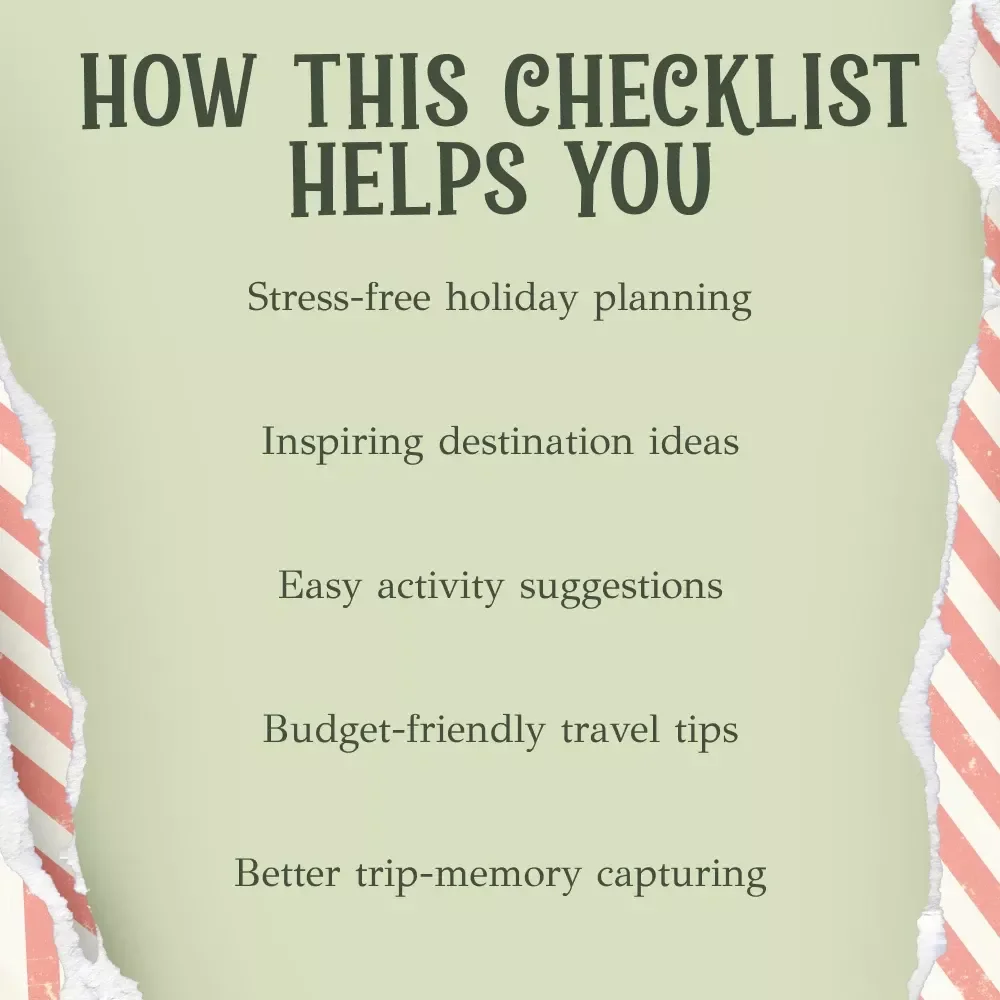 Plan the Perfect Christmas Getaway Checklist | Ultimate Holiday Planner for christmas vacation ideas | Festive Travel Guide & Printable Download