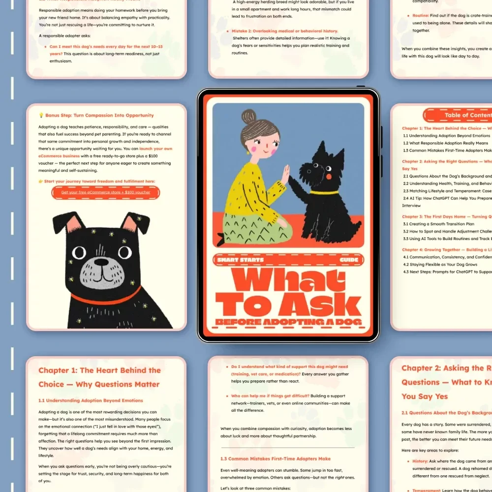Smart Starts: What to Ask Before Adopting a Dog | Essential Pet Adoption Guide, Digital Download for New Dog Owners, Puppy Preparation eBook, AI Tips for Responsible Pet Parents