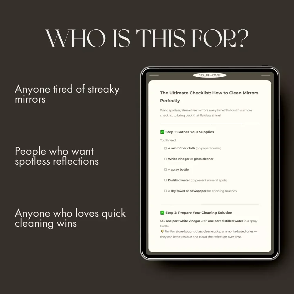 The Ultimate Checklist: How to Clean Mirrors Perfectly | Printable Cleaning Guide | Digital Download | Mirror Cleaning Tips for a Streak-Free Shine | Easy Home Care eBook