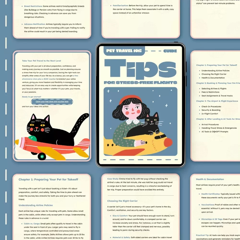 Pet Travel 101: Tips for Stress-Free Flights | Digital Pet Travel Guide for Pet Owners | Airline Rules for Traveling with Pets eBook & Checklist