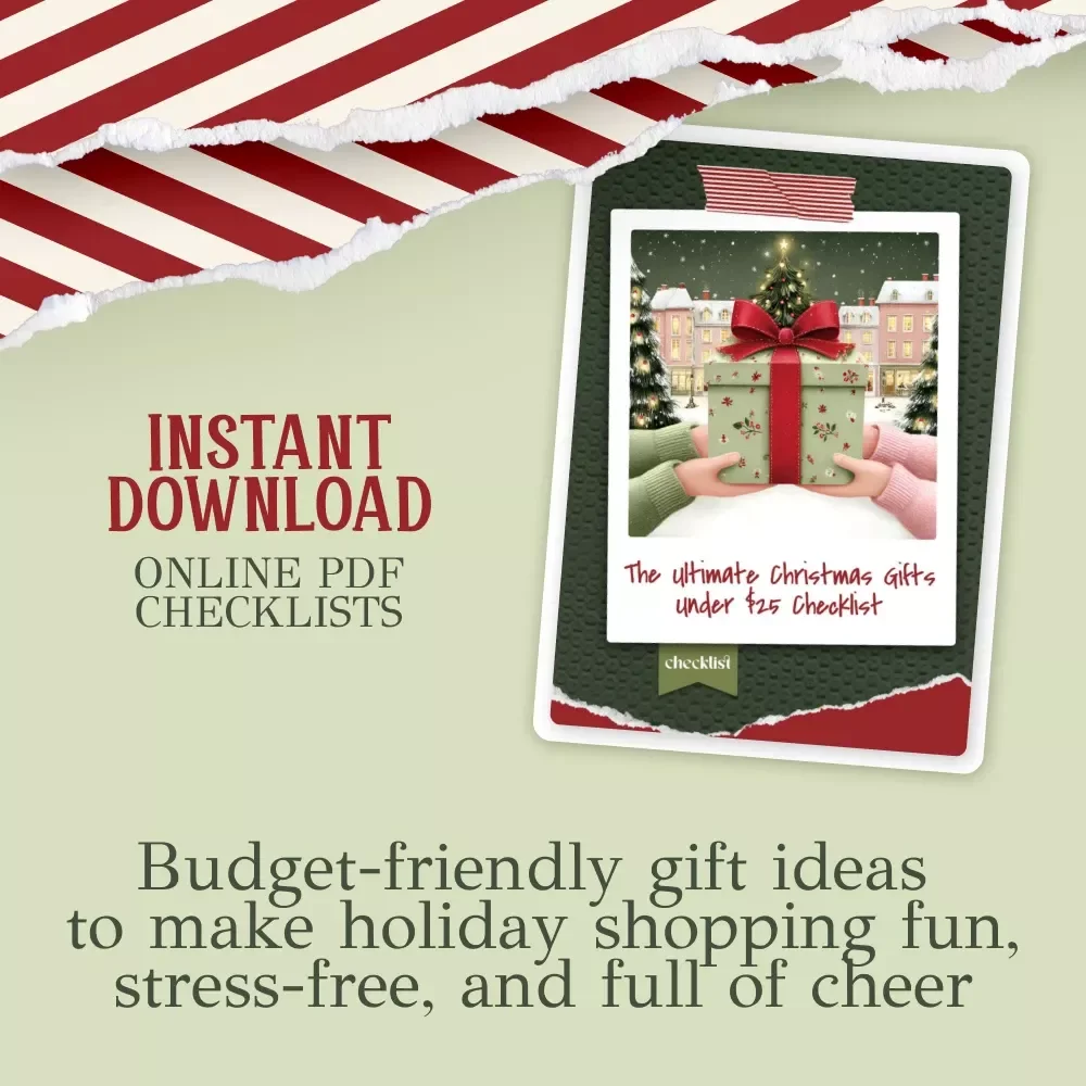 The Ultimate Christmas Gifts Under $25 Checklist | Digital Holiday Gift Guide | Printable Christmas Gift Ideas List for Budget-Friendly Shopping