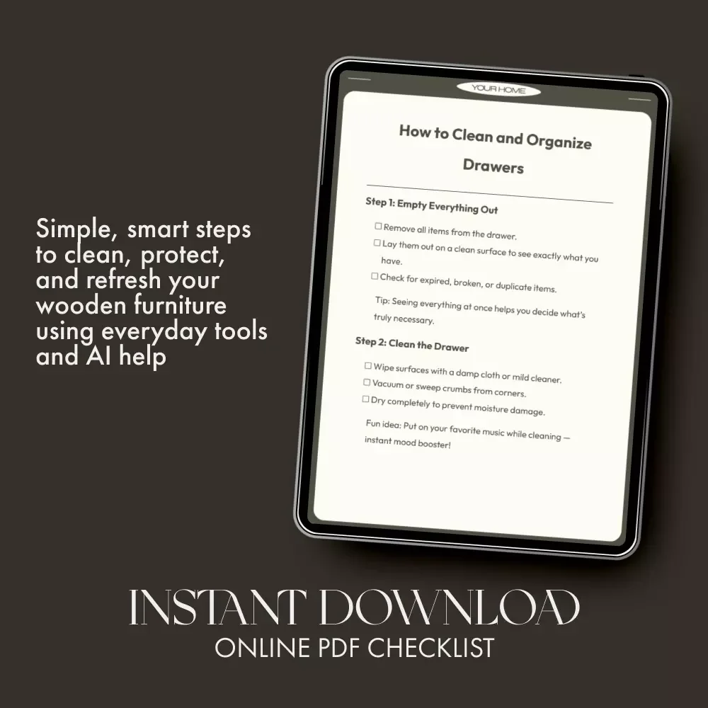 How to Clean and Organize Drawers | Printable Home Organization Checklist | Digital Download for Decluttering and Drawer Cleaning Guide