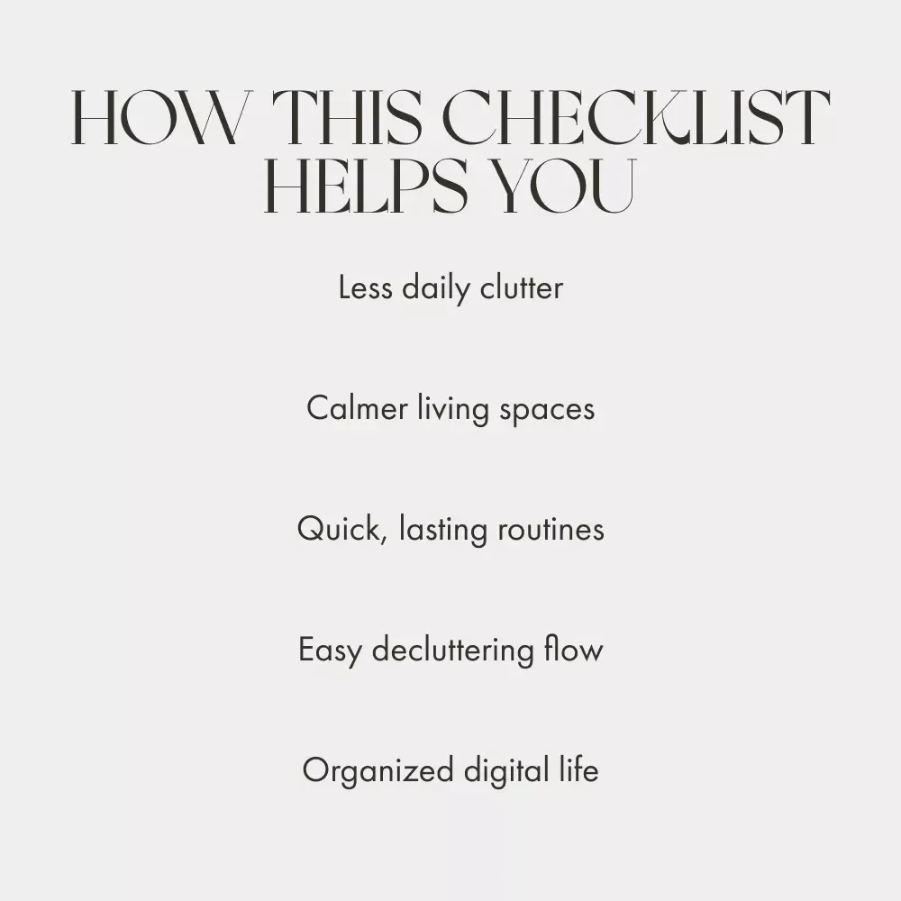The Stress-Free Home Organization Checklist | Digital Decluttering Guide for a Calm, Organized Life | How to Organize Your Home for Less Stress | Printable Minimalist Home Reset Checklist