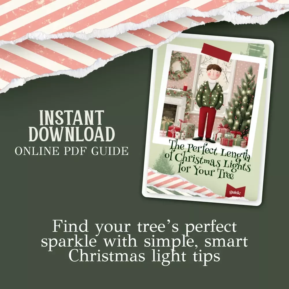 The Perfect Length of Christmas Lights for Your Tree | Printable Holiday Lighting Guide | How Many Feet of Christmas Lights for Tree Formula & Decorating Tips