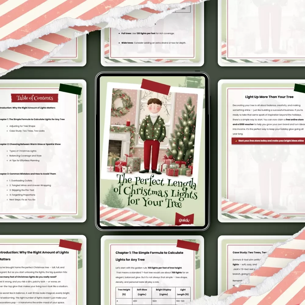 The Perfect Length of Christmas Lights for Your Tree | Printable Holiday Lighting Guide | How Many Feet of Christmas Lights for Tree Formula & Decorating Tips