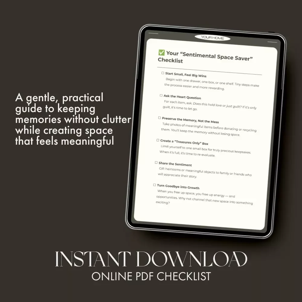 Your “Sentimental Space Saver” Checklist | Digital Decluttering Guide for When Sentimental Items Block Space | Minimalist Home Organization Printable