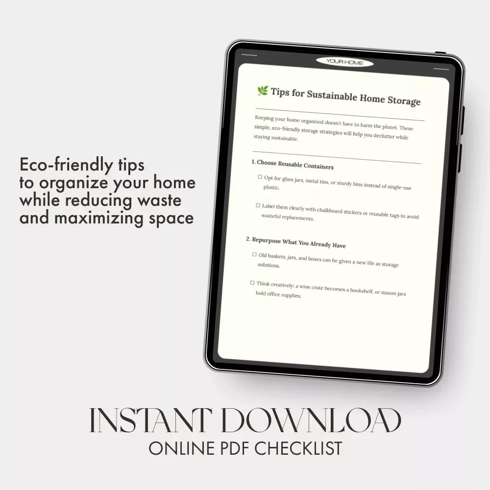 Tips for Sustainable Home Storage | Eco-Friendly Organization Checklist for Minimalist & Green Living | Printable Digital Download
