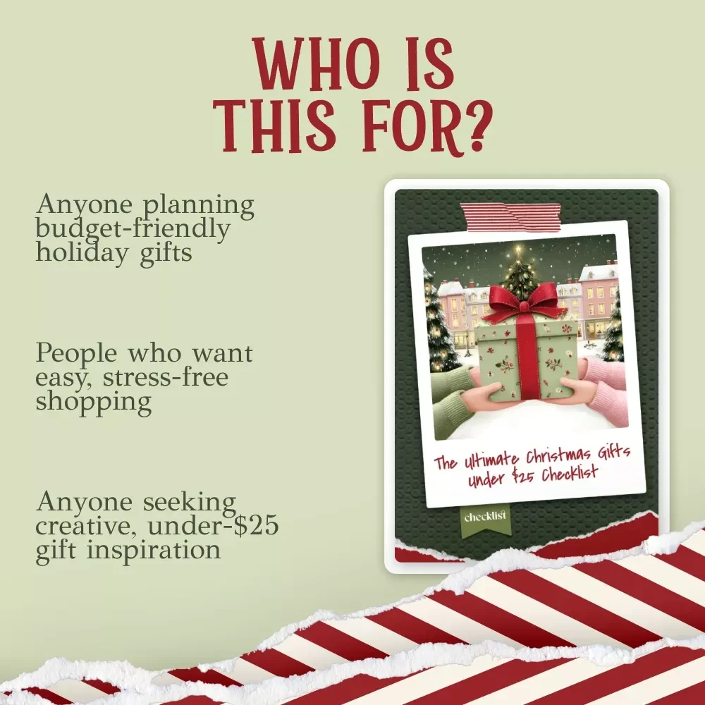 The Ultimate Christmas Gifts Under $25 Checklist | Digital Holiday Gift Guide | Printable Christmas Gift Ideas List for Budget-Friendly Shopping