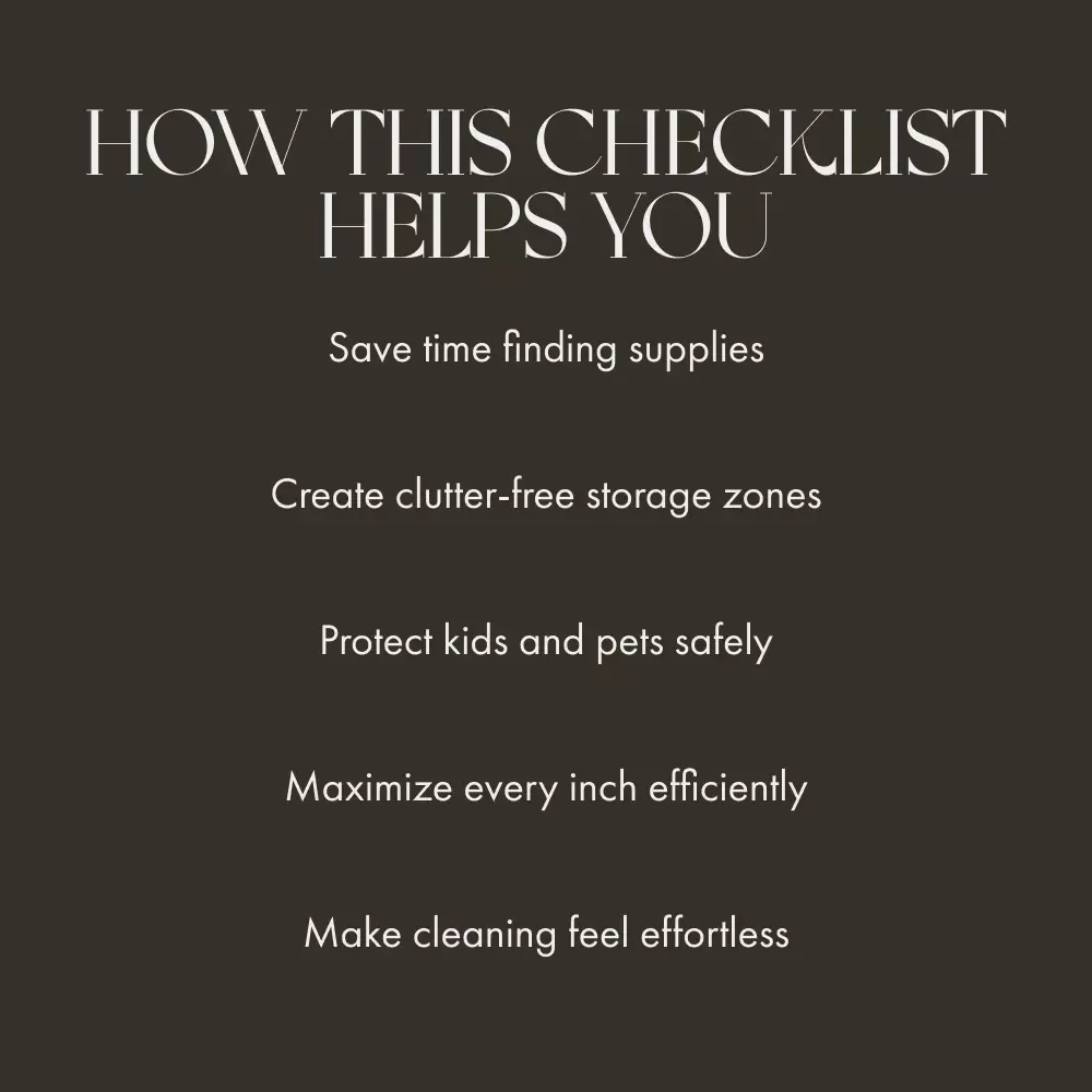 Clean & Clever: Master Your Supplies Storage Checklist | Digital Download | Home Organization Guide for the Best Ways to Store Cleaning Supplies Efficiently