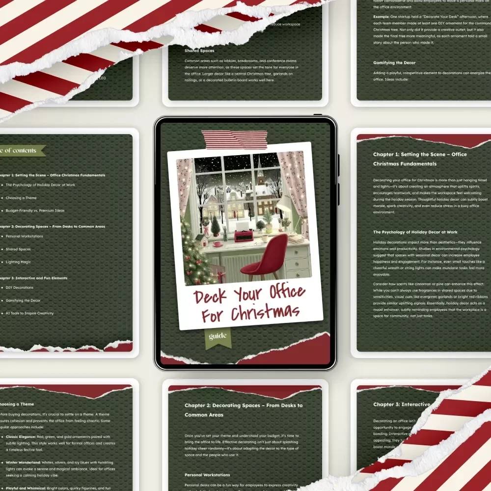 Deck Your Office for Christmas – Ultimate Holiday Workspace Guide | Festive Office Makeover | christmas office decorating ideas | Creative Corporate Christmas Decor eBook