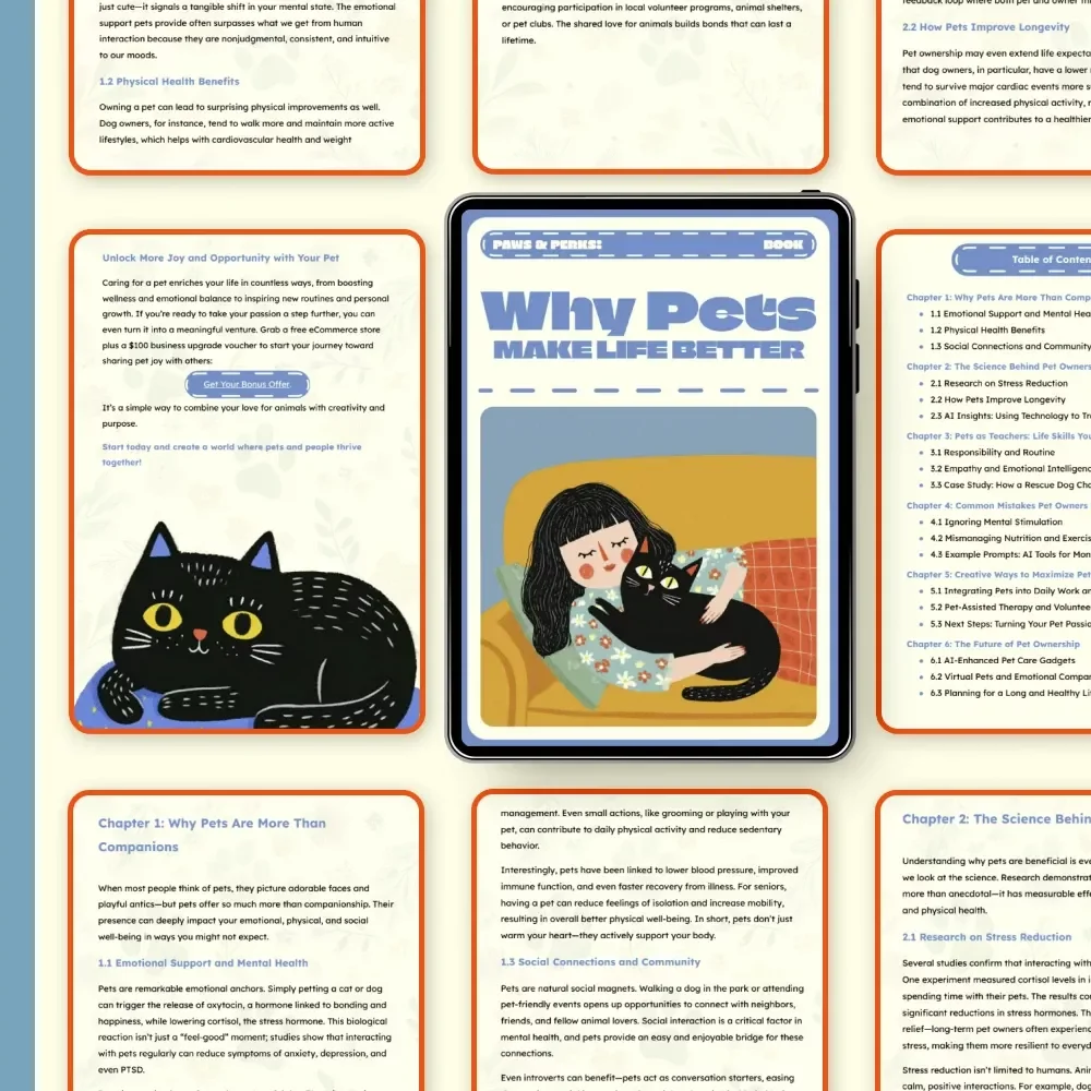 Paws & Perks: Why Pets Make Life Better | Digital eBook Guide for Pet Lovers | Emotional Health, AI Pet Care & Wellness Benefits