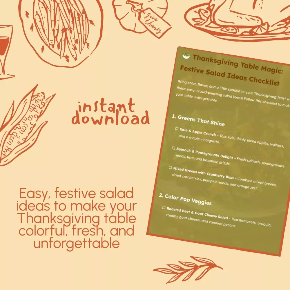 Thanksgiving Table Magic: Festive Salad Ideas Checklist | Printable Holiday Salad Guide | Easy Thanksgiving Recipes | Digital Download
