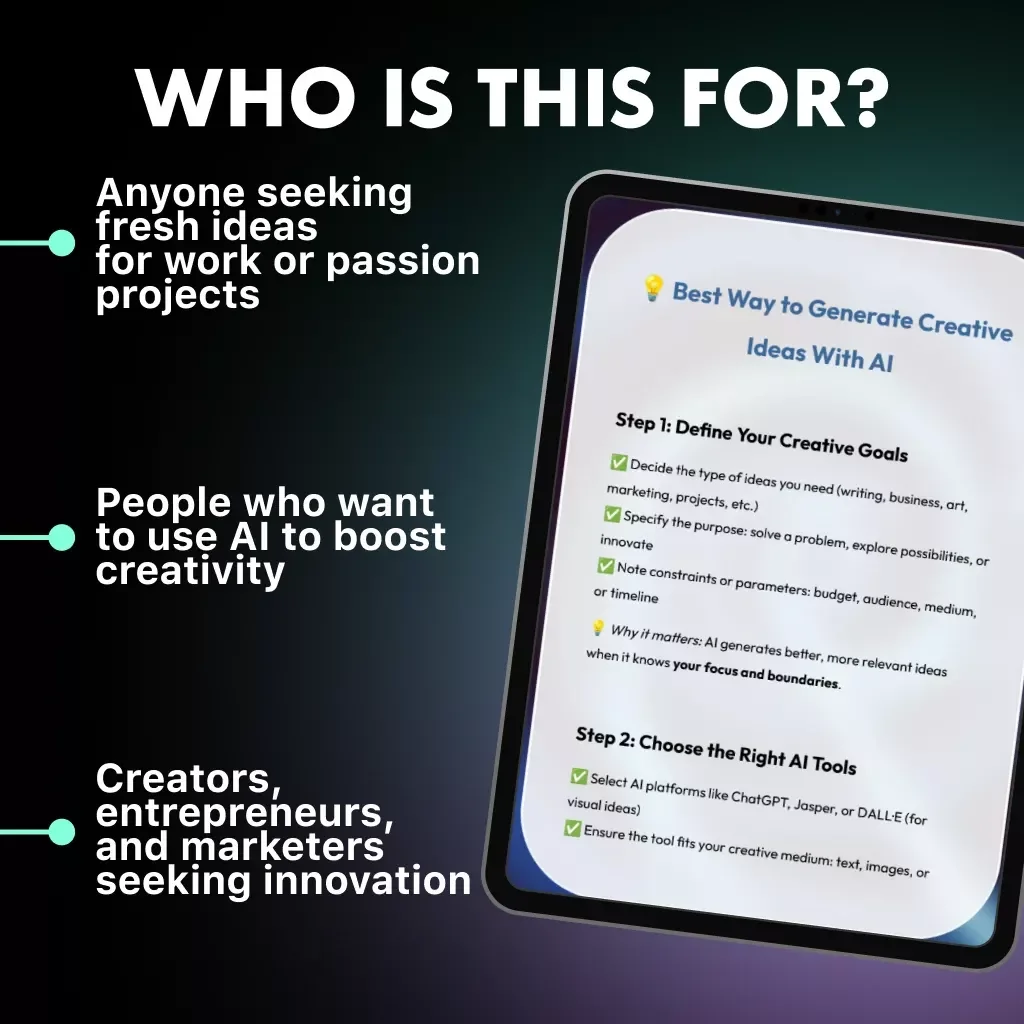 Best Way to Generate Creative Ideas With AI | Printable & Digital Checklist for Creators, Entrepreneurs, Writers, and Innovators