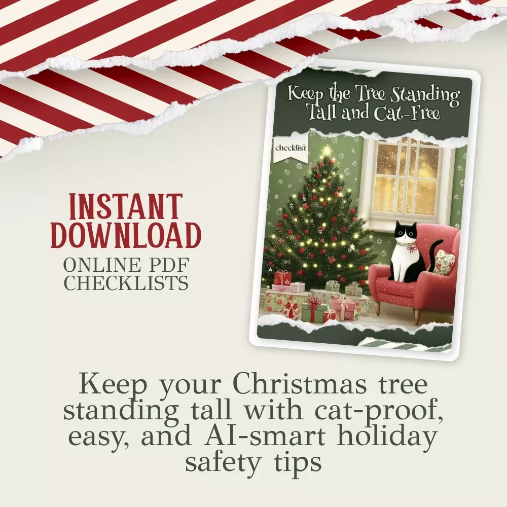 Keep the Tree Standing Tall and Cat-Free | Printable Holiday Checklist | How to Keep Cats Off Christmas Tree | Pet-Friendly Christmas Decor Guide