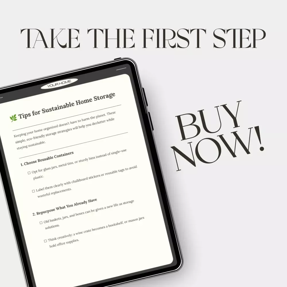 Tips for Sustainable Home Storage | Eco-Friendly Organization Checklist for Minimalist & Green Living | Printable Digital Download