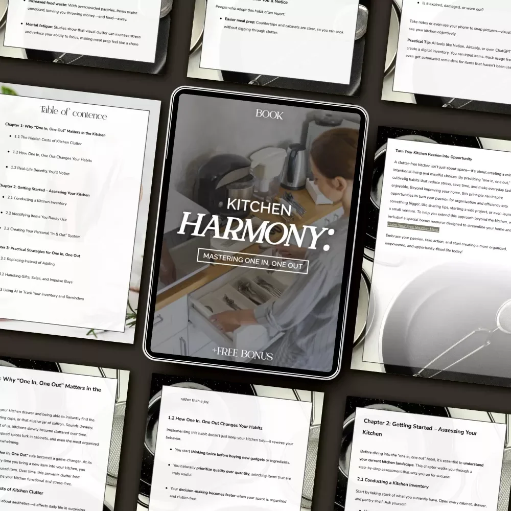 Kitchen Harmony: Mastering One In, One Out | Minimalist Kitchen Decluttering eBook | Simple Tips for Applying One In One Out in Kitchen