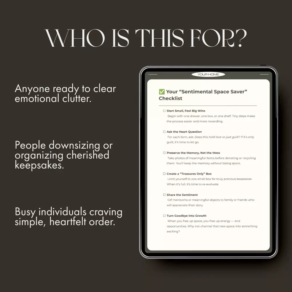 Your “Sentimental Space Saver” Checklist | Digital Decluttering Guide for When Sentimental Items Block Space | Minimalist Home Organization Printable