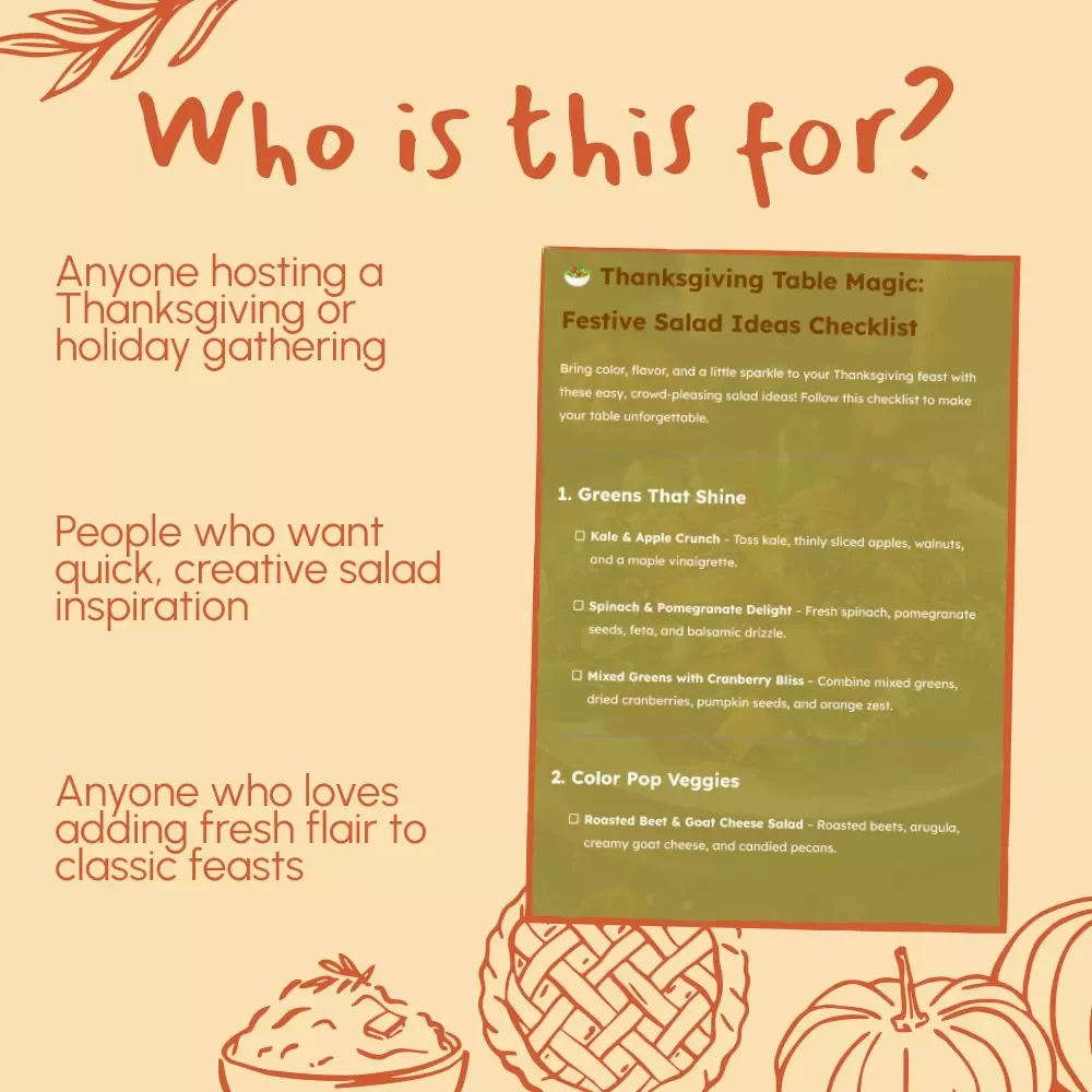 Thanksgiving Table Magic: Festive Salad Ideas Checklist | Printable Holiday Salad Guide | Easy Thanksgiving Recipes | Digital Download