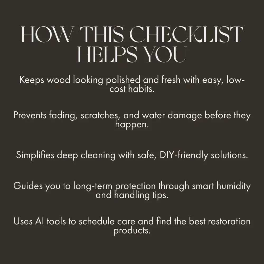 Wooden Furniture Care Checklist | Printable Guide on How to Clean and Care for Wooden Furniture | DIY Wood Care & Maintenance Tips | Digital Download