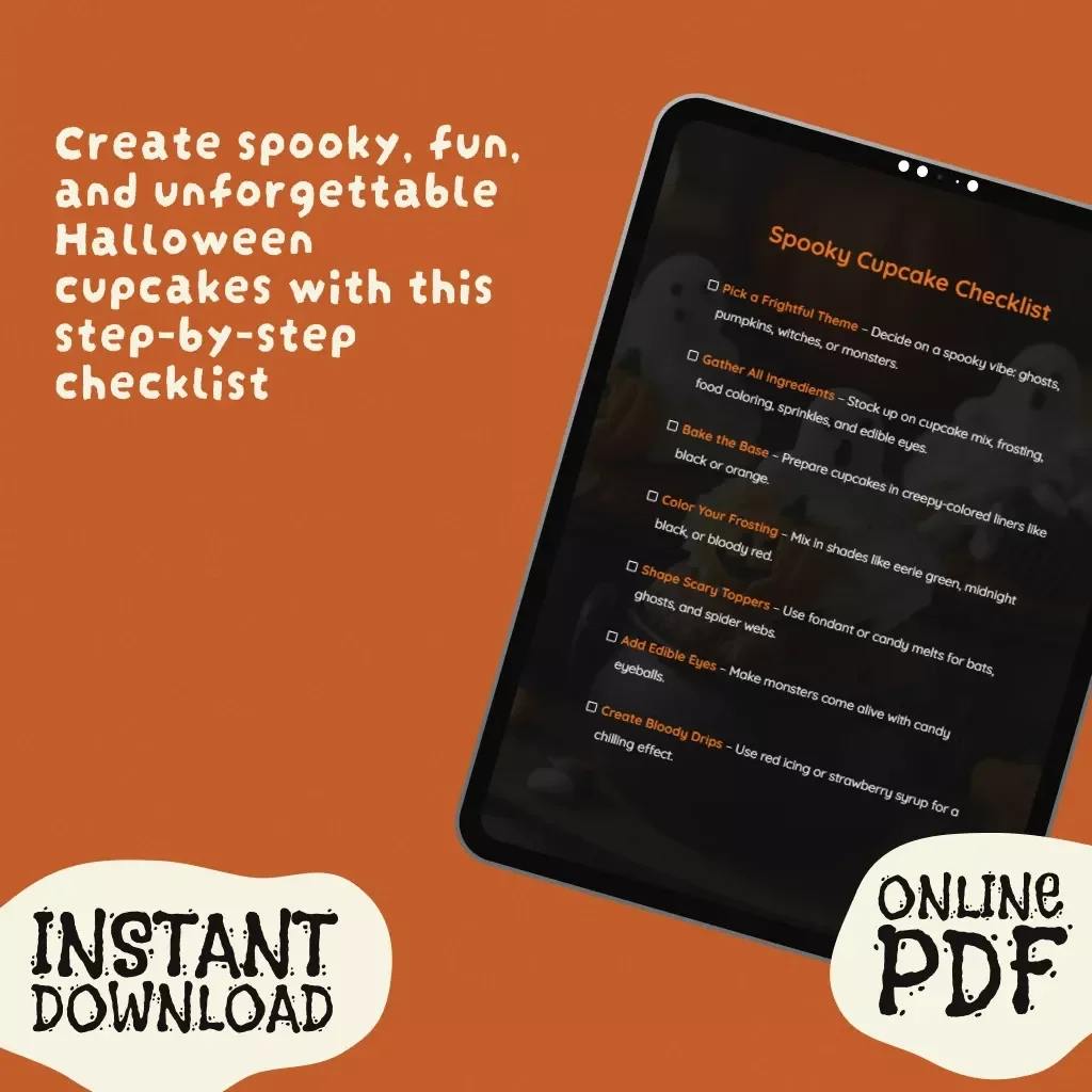 Spooky Cupcake Checklist | Halloween Cupcake Ideas | Digital Download Baking Guide for DIY Parties, Kids & Adults | Fun Spooky Cupcake Ideas eBook & Printable PDF