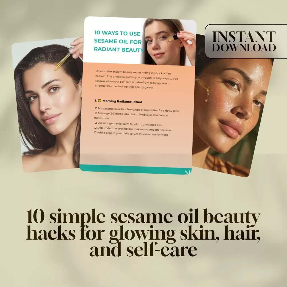 10 Ways to Use Sesame Oil for Radiant Beauty – Printable Checklist for Natural Skincare & Hair | Sesame Oil Beauty Benefits Guide (Digital Download)