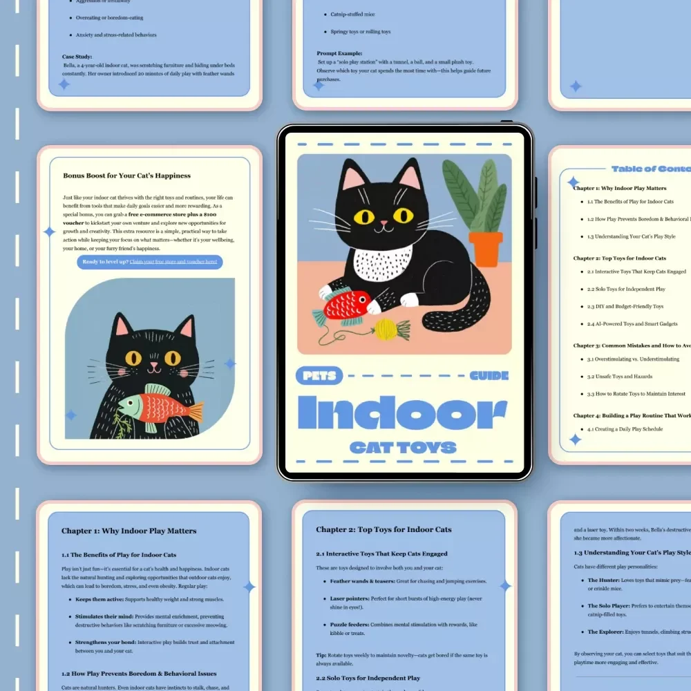 The Ultimate Guide to Indoor Cat Toys | Digital Download eBook for Cat Owners, Pet Care, Cat Enrichment, and Feline Playtime Tips