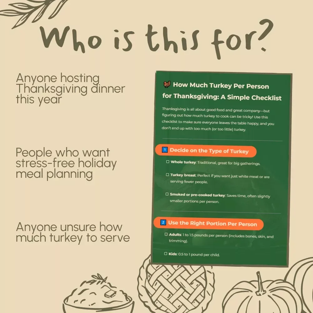 How Much Turkey Per Person for Thanksgiving: A Simple Checklist | Printable Holiday Meal Planning Guide for Stress-Free Hosting
