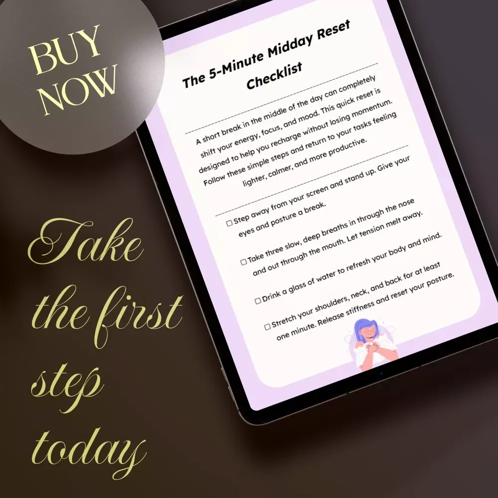 The 5-Minute Midday Reset Checklist | Instant Digital Download | Quick Mindfulness & Productivity Guide