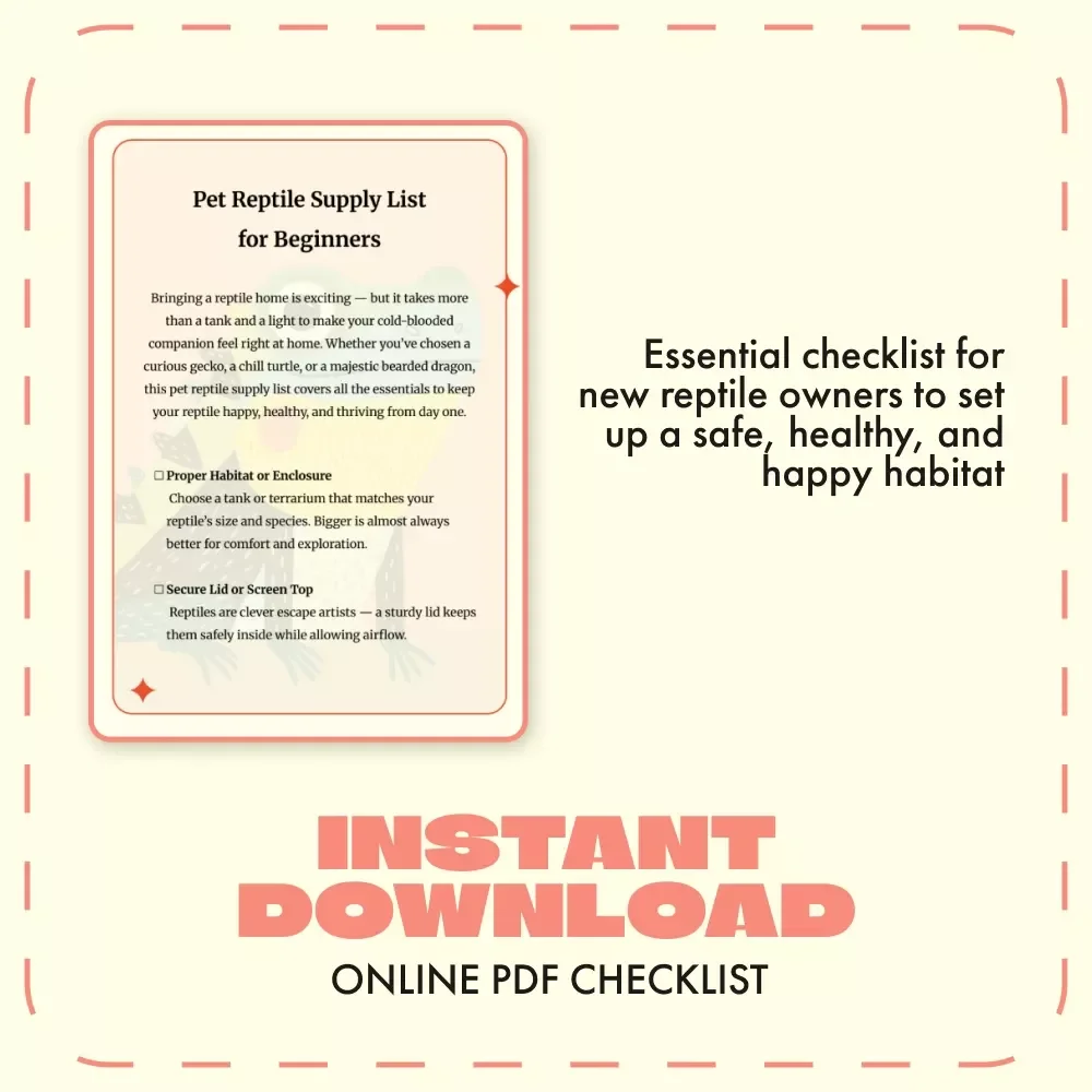 Pet Reptile Supply List for Beginners | Printable Reptile Care Checklist | Essential Reptile Starter Guide | Digital Download for New Reptile Owners (Gecko, Turtle, Bearded Dragon)